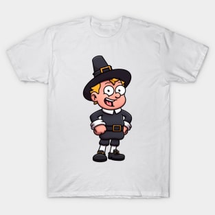 Cartoon Boy Wearing Pilgrim Clothes T-Shirt